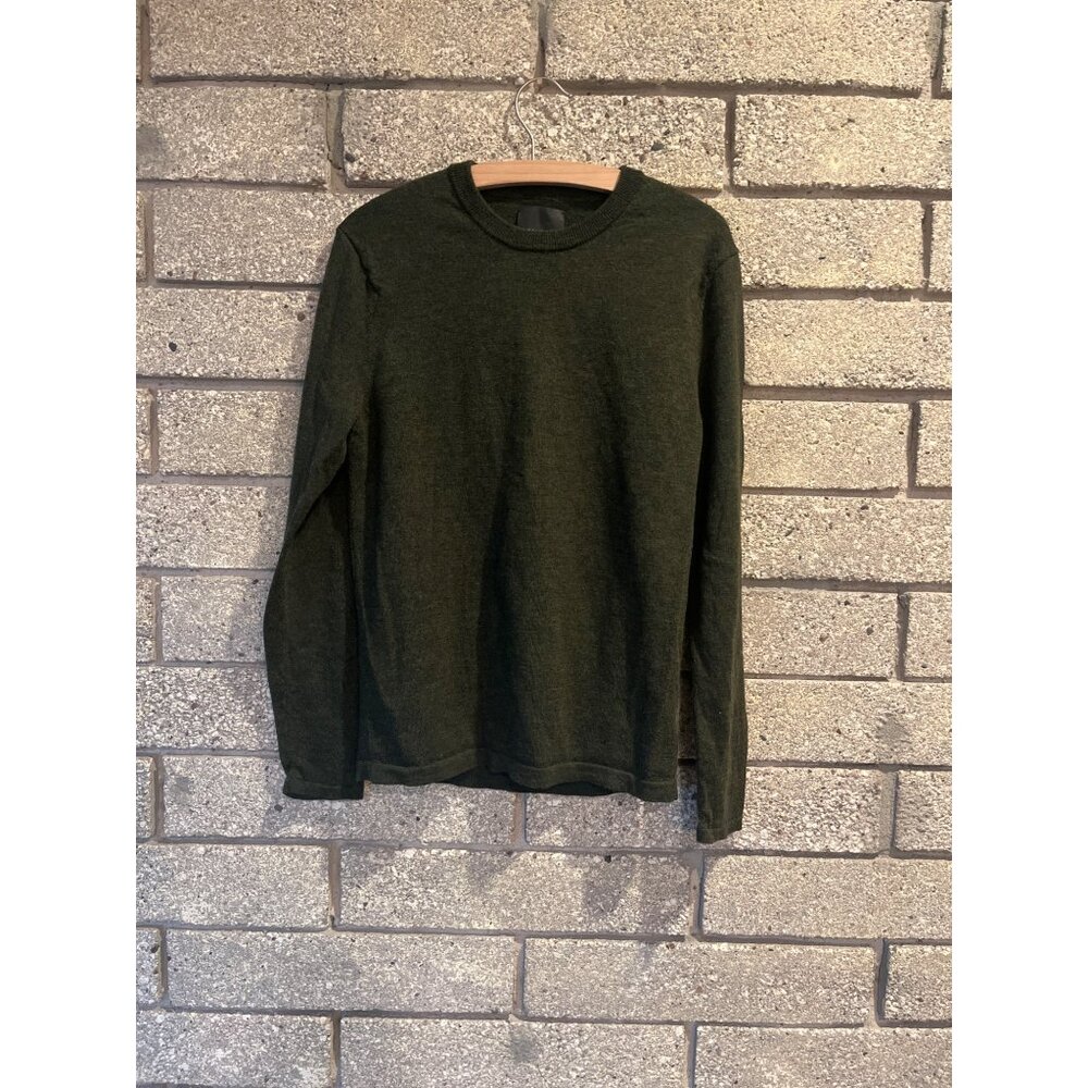 Dark Green Long-Sleeve Knit Pullover Sweater By 01.Algo Size M 100% Merino Wool